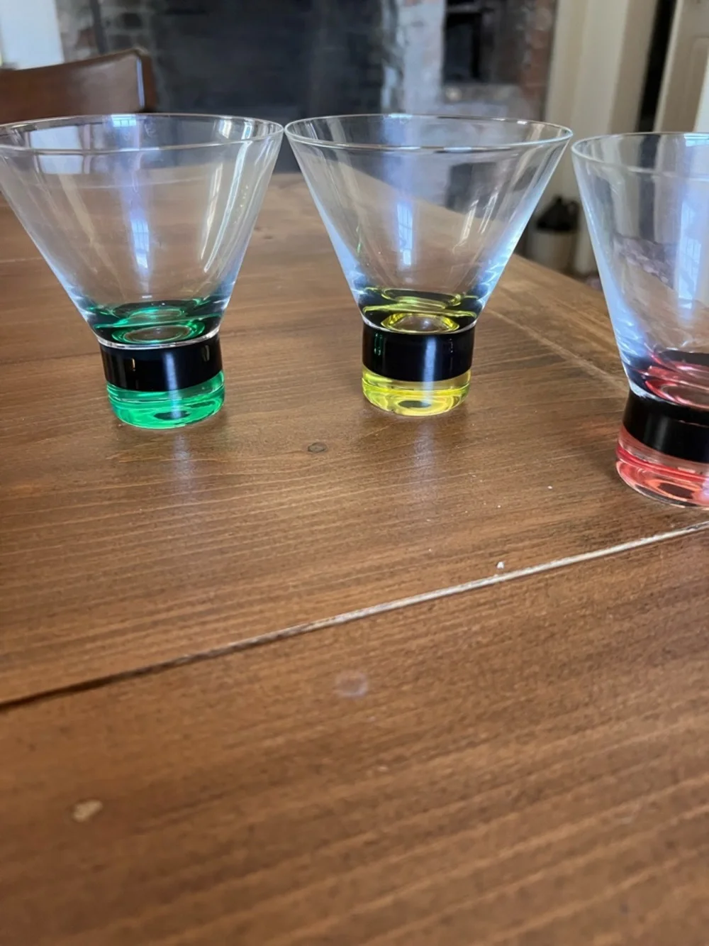 4 Mitbak European Crystal Martini Glasses Colorful Base Black Band Stemless 4x4”